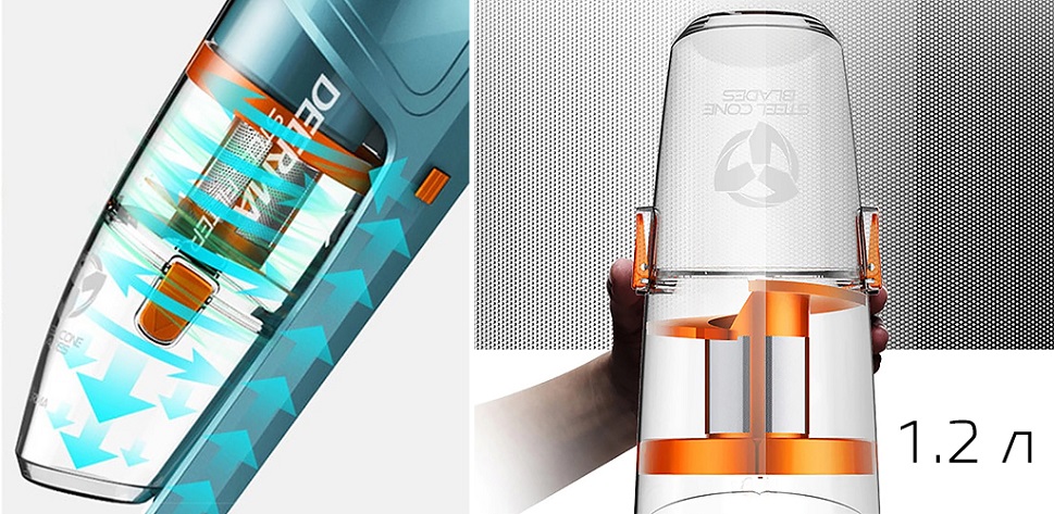 отсек для сбора мусора объемом 1,2 литра