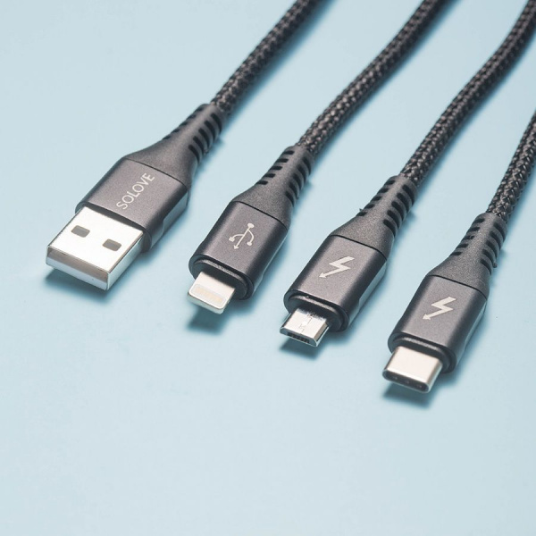 Кабель Mi SOLOVE 3 in1 USB Lightning/Micro/Type-C 120cm (DW1) черный фото 2